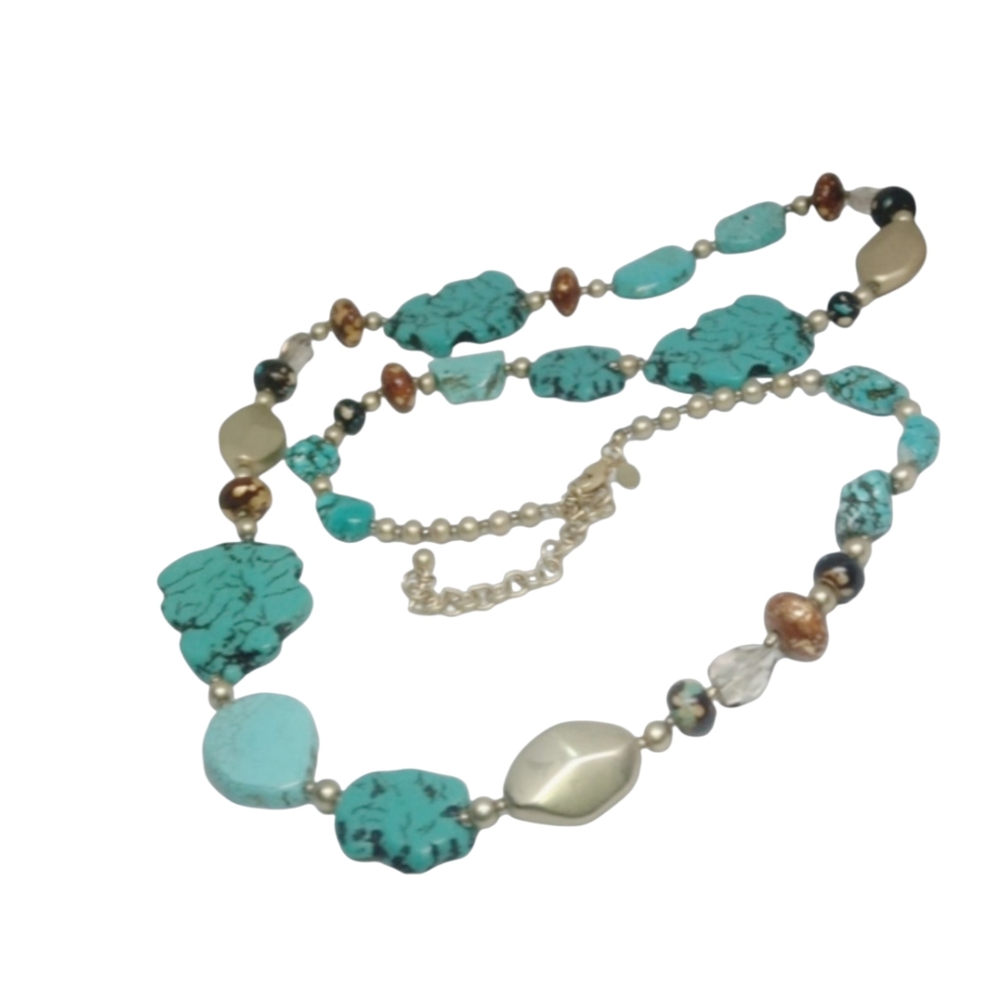 Chico’s Long Blue Faux Turquoise Beaded Necklace with Mixed Accent Stones. NWOT